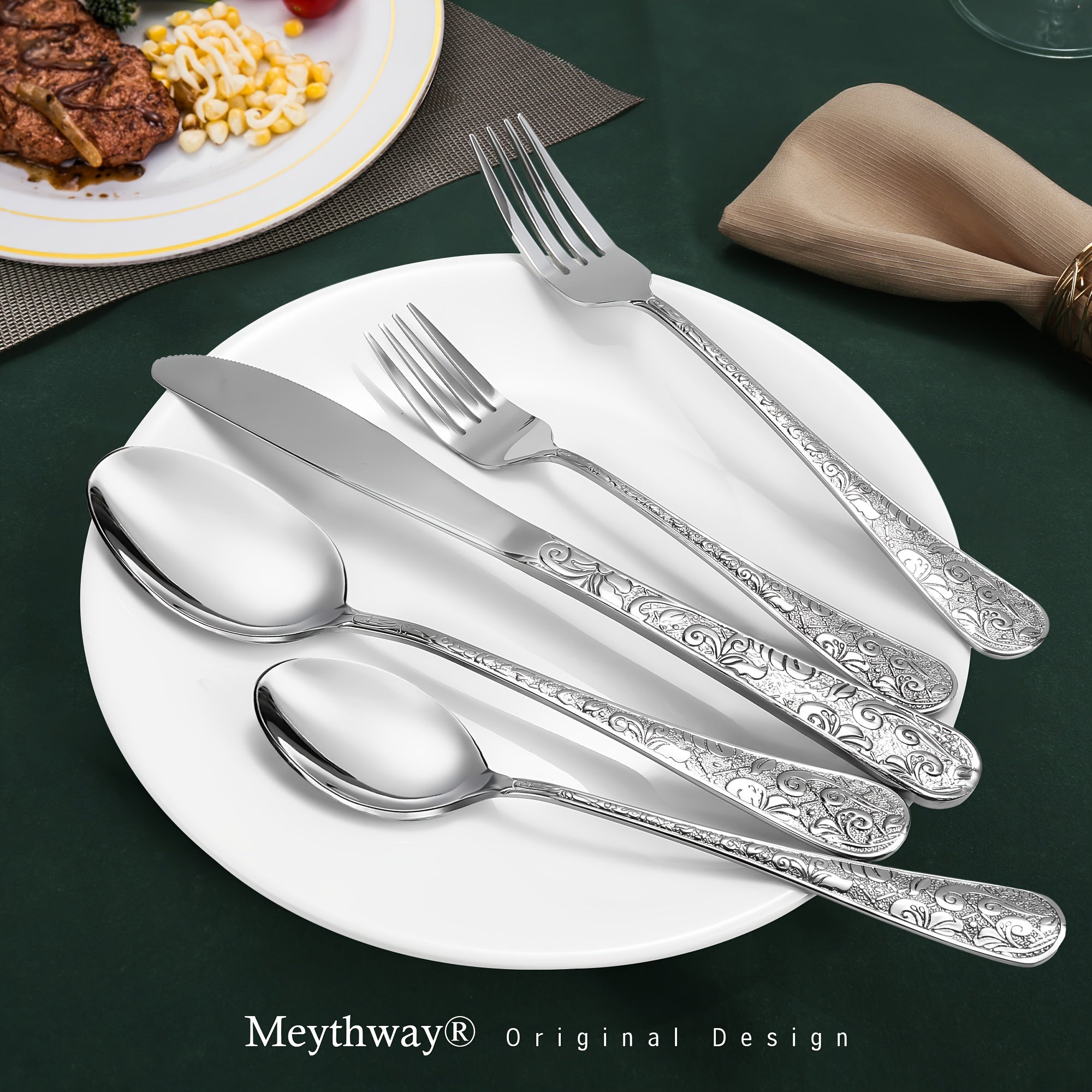 40-Piece Carved Silverware Set - ATSProducts