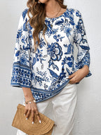 Classic Blue and White Porcelain Print Blouse - ATSProducts