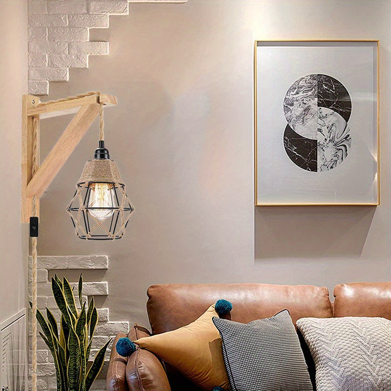 1PC Rustic Farmhouse Wall Lamp with Wood Shelf Bracket - ATSProducts