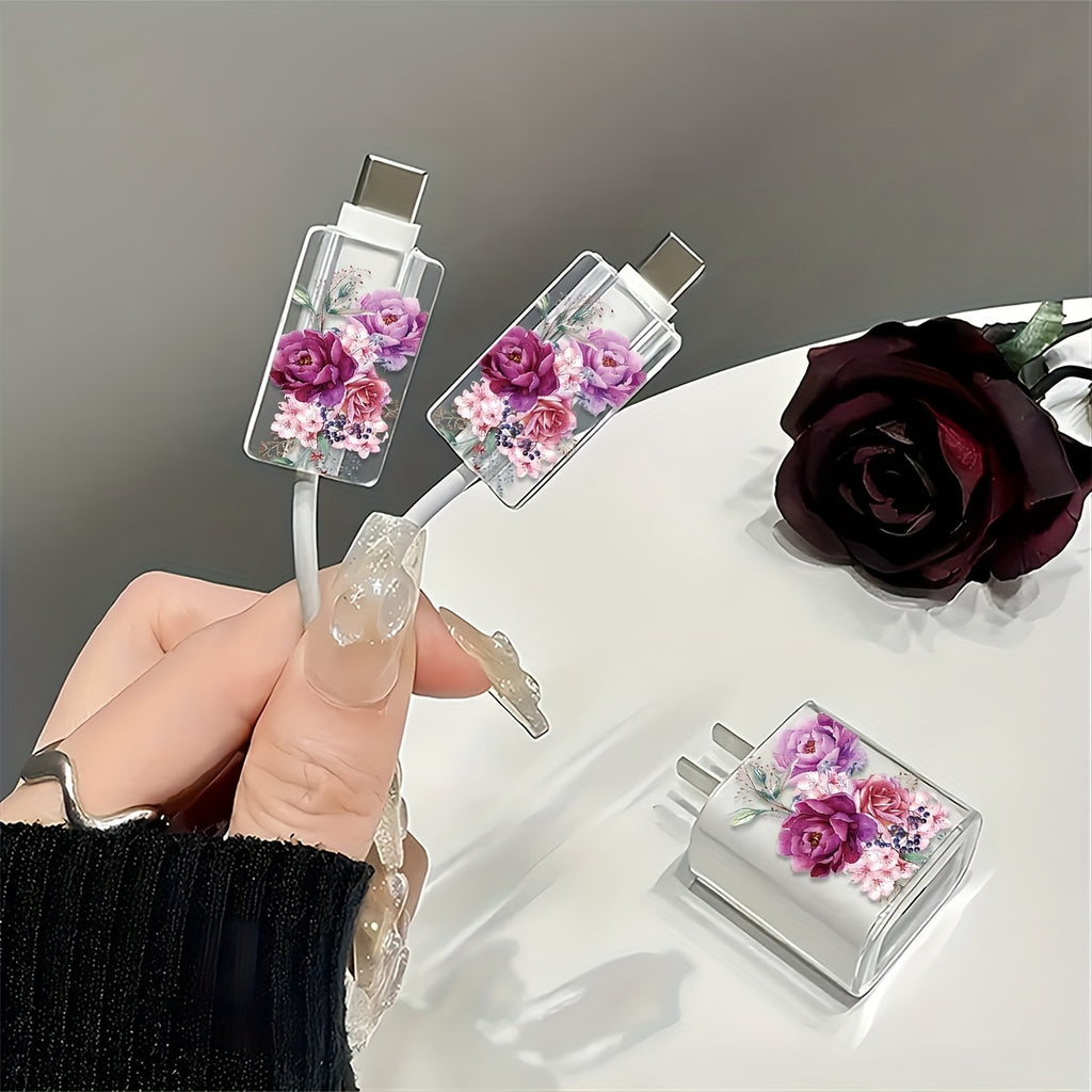 3-Piece Rose Pattern Transparent Charger Case - ATSProducts