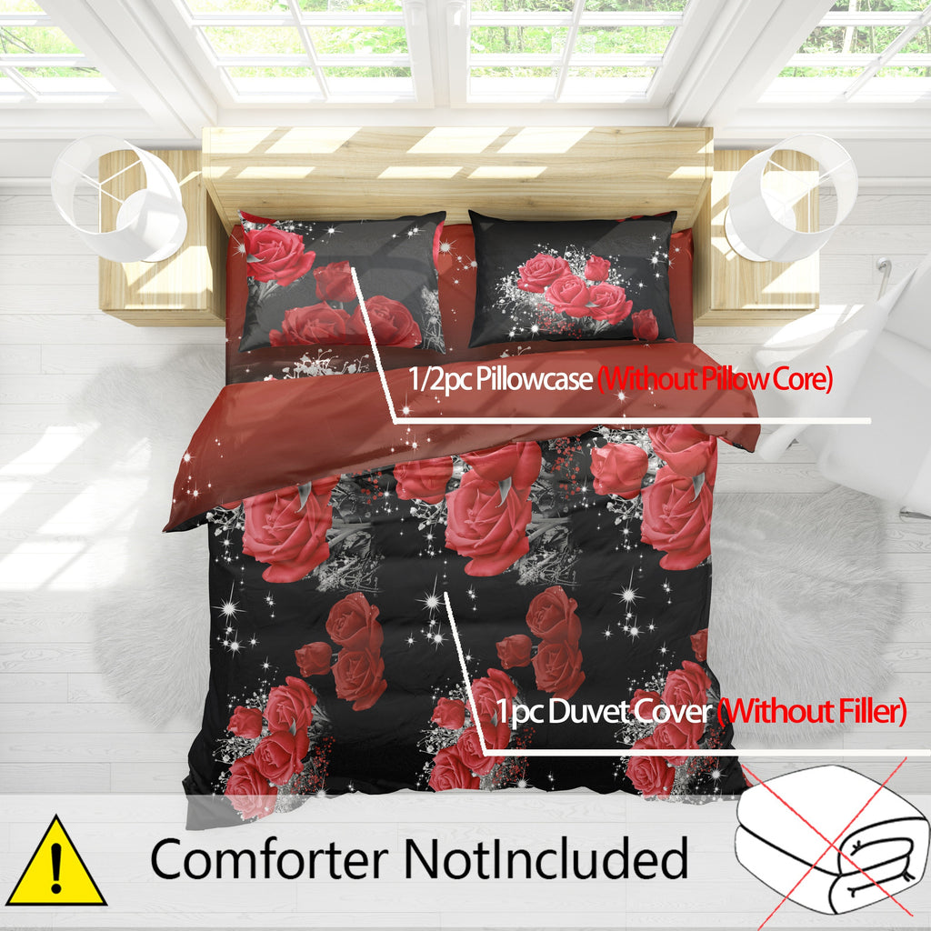2/3pcs Red Rose Print Bedding Set - ATSProducts