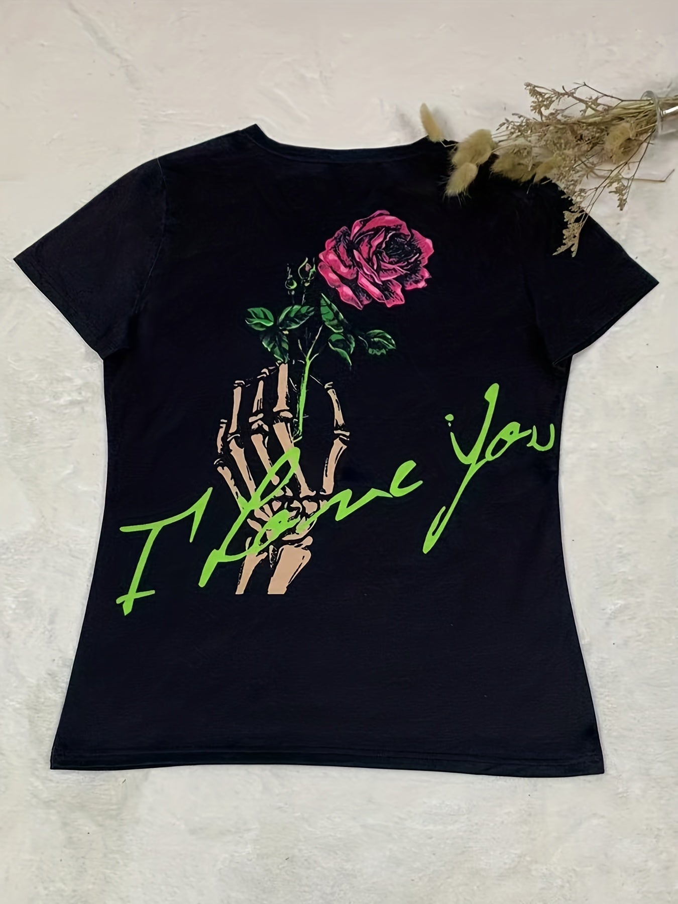 Skull & Heart Print V-Neck T-Shirt - ATSProducts