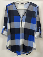 Plaid Print Half-Zipper Blouse - ATSProducts