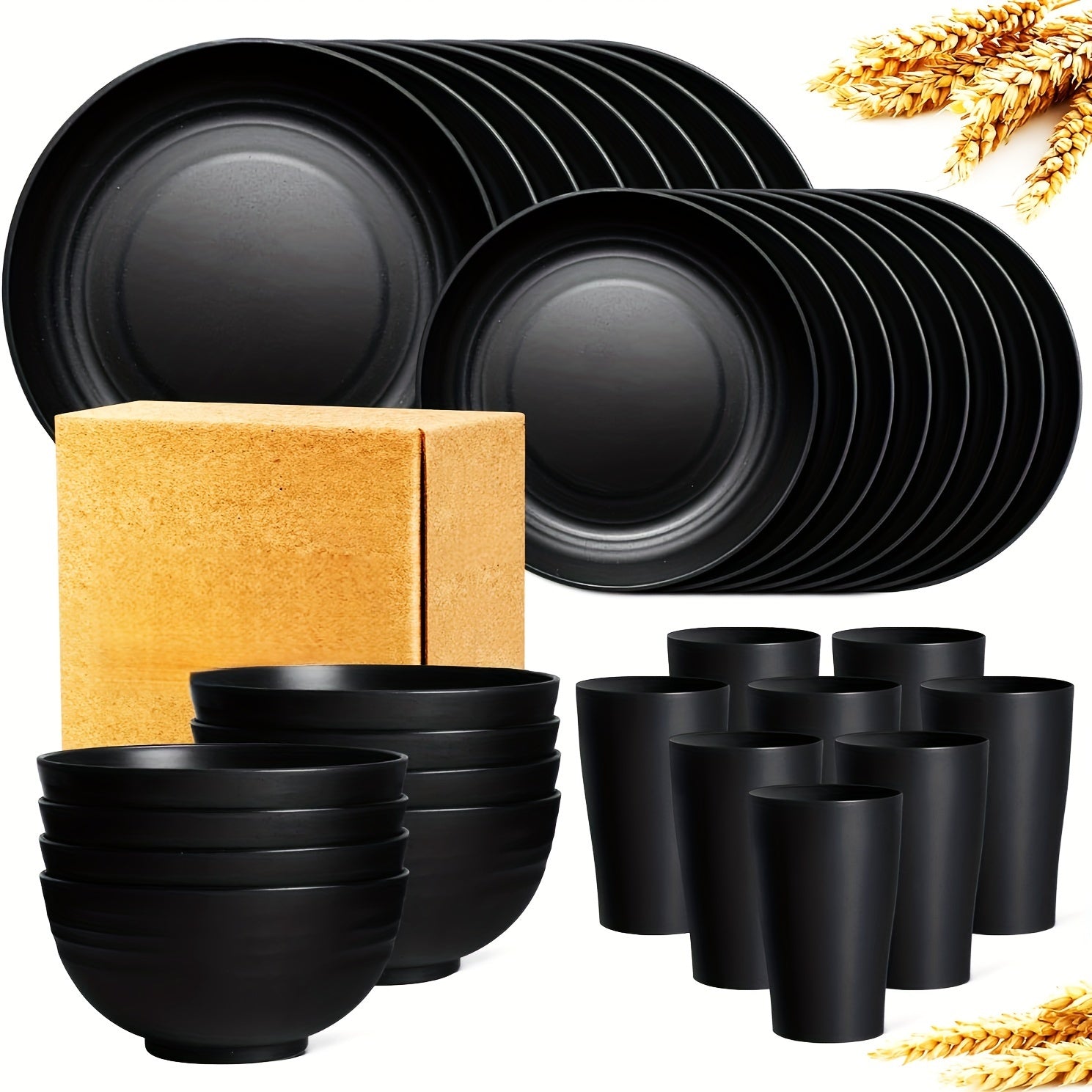 32pcs Durable Wheat Straw Dinnerware Set Microwave & Dishwasher Safe - ATSProducts